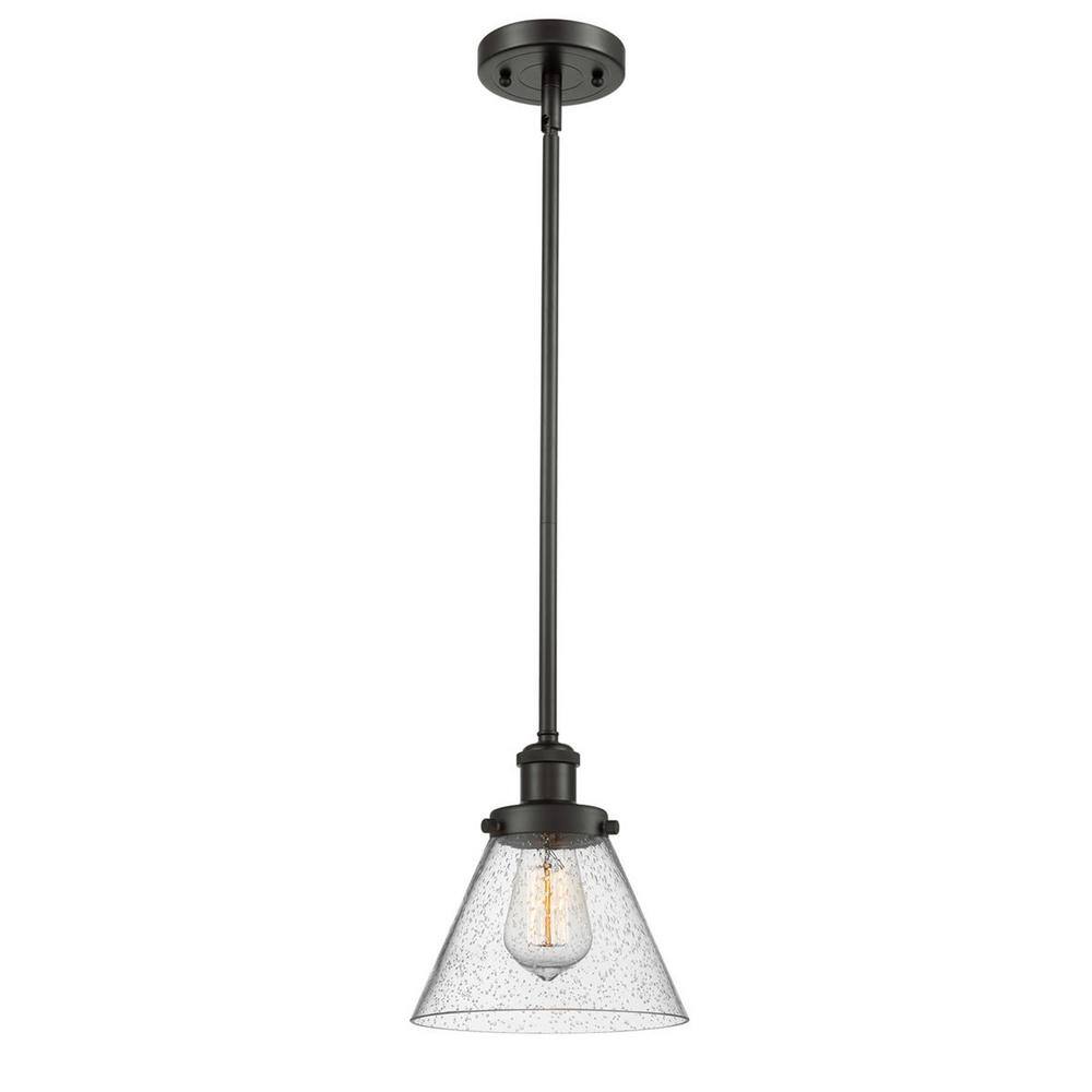 Cone 1-Light Oil Rubbed Bronze Shaded Pendant Light with Seedy Glass Shade price history on PriceWatchPro
