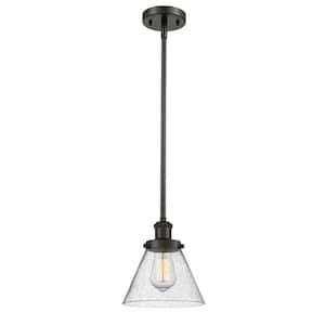 Cone 1-Light Oil Rubbed Bronze Shaded Pendant Light with Seedy Glass Shade
