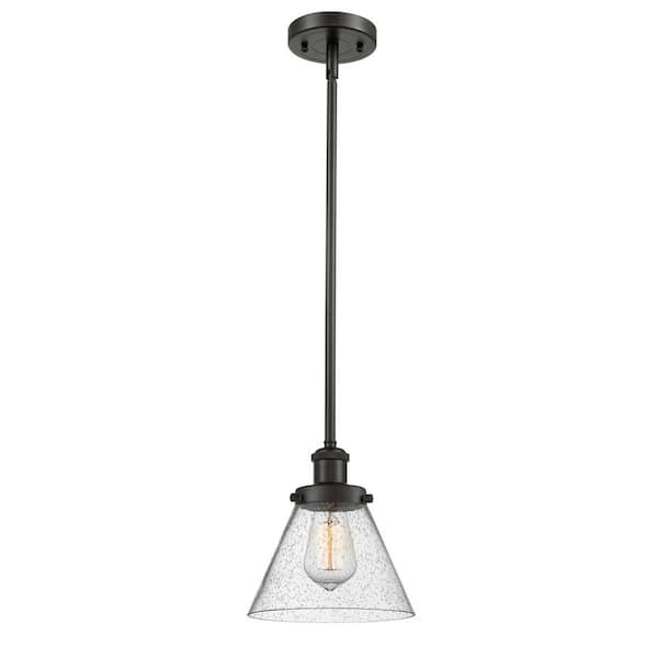 Innovations Cone 1-Light Oil Rubbed Bronze Shaded Pendant Light with Seedy Glass Shade