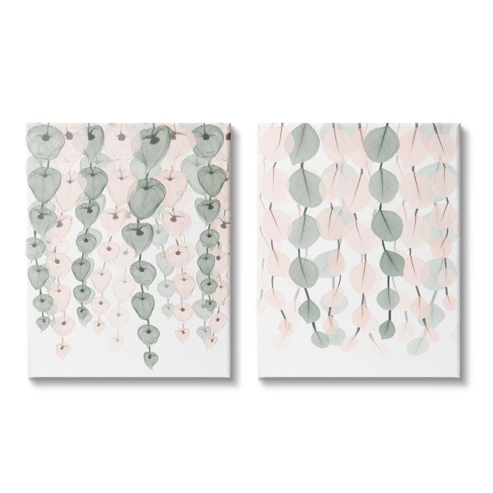 Green and Pink Foliage Canvas Wall Art Set, 16x20
