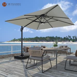 10 ft. Aluminum Cantilever with Bluetooth Speaker Atmosphere Lamp Offset Outdoor Patio Umbrella, Cross Base in Gray