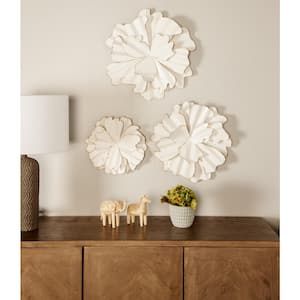 Set of 3 Eclectic 13, 17, and 19 inch white flower wall decors