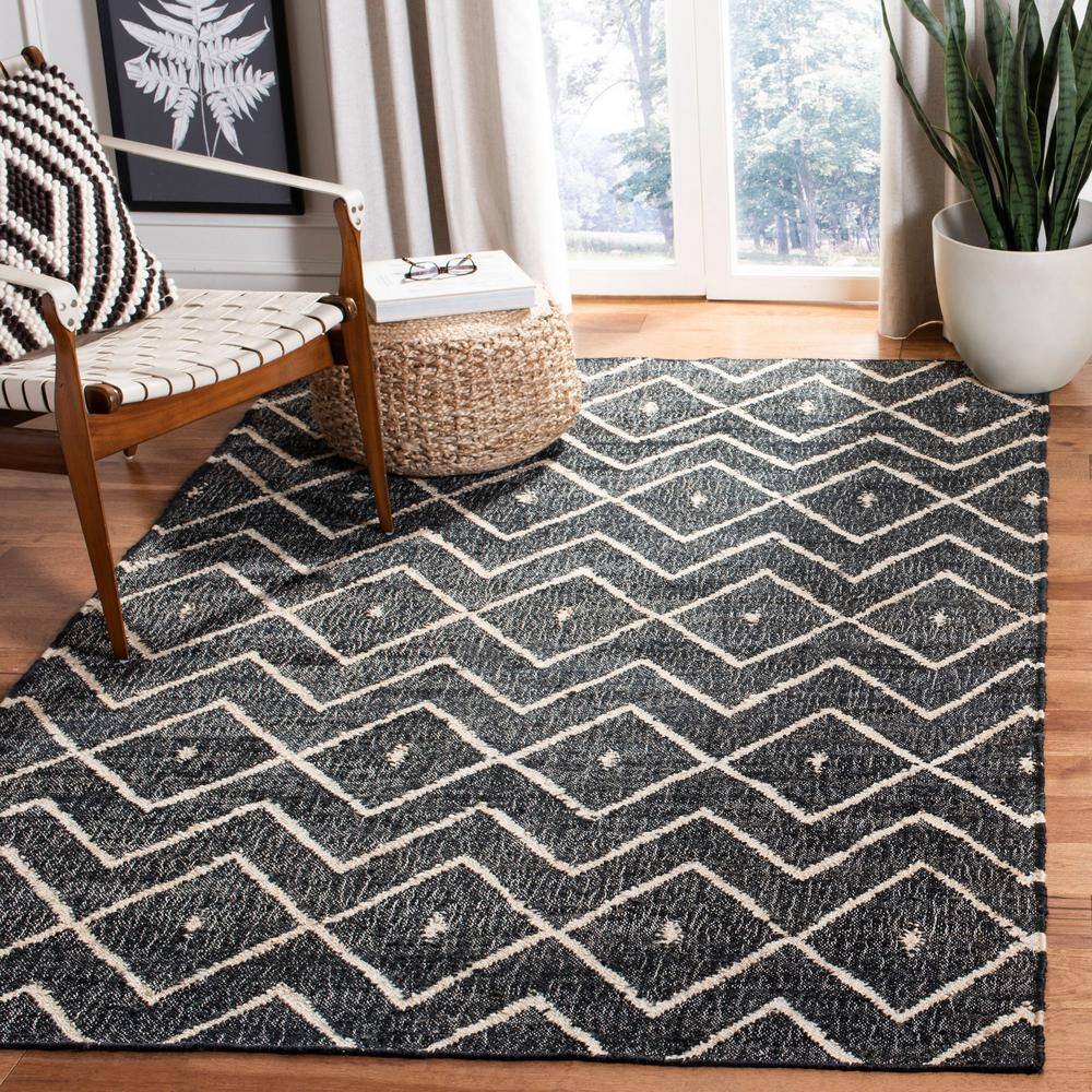 Handmade Charcoal and Natural Wool Cotton 6' x 9' Area Rug