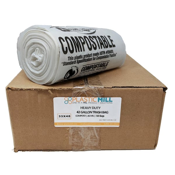 PlasticMill 42 Gal. 0.85 mil 33 in. x 48 in. Clear Compostable Bags (50- Count)