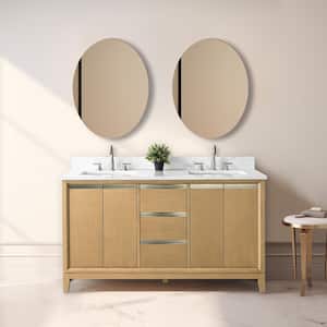 60 in. W x 22 in. D x 34 in. H Double Sink Bathroom Vanity in Natural Oak with Engineered Marble Top