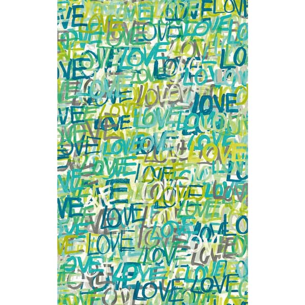 OhPopsi Blue Indio Teal Love Scribble Wallpaper Sample