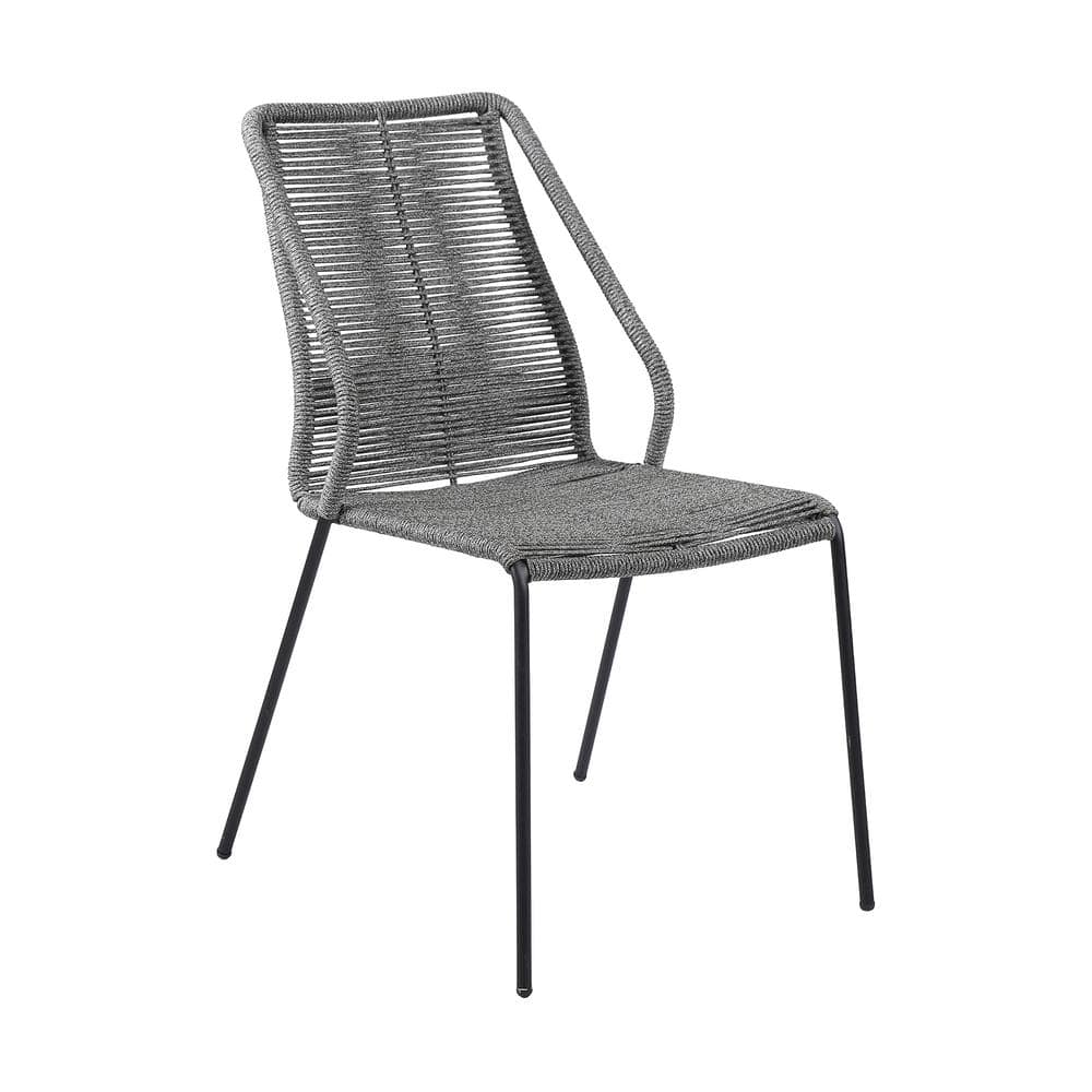 Gray Rope and Steel Armless Stackable Dining Chairs - Set of 2
