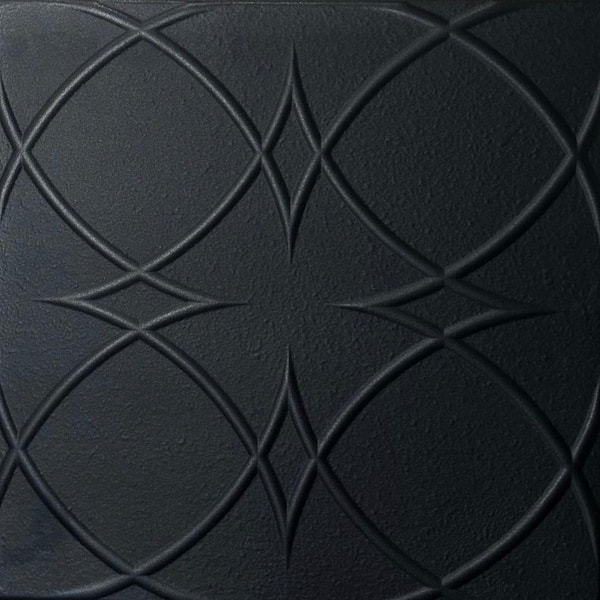 Circles and Stars Black Matte 1.6 ft. x 1.6 ft. Decorative Foam Glue Up Ceiling Tile (21.6 sq. ft./Case)