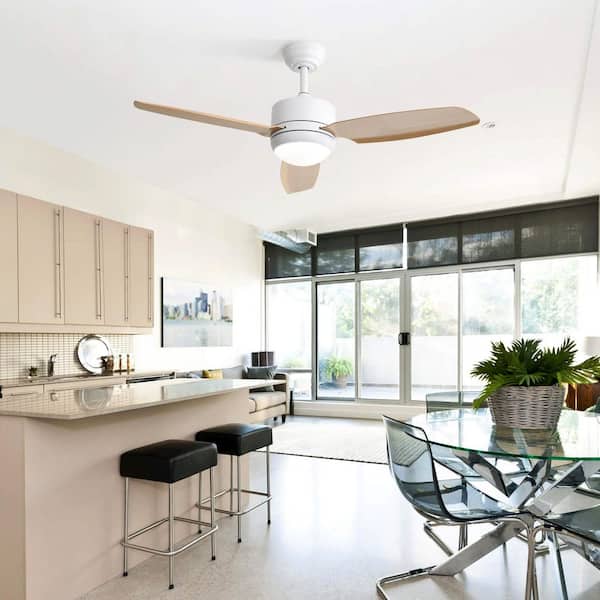 46 in. Indoor Integrated LED Light White Ceiling Fan with Remote Control, 6 Speeds DC Motor and 3 Blades
