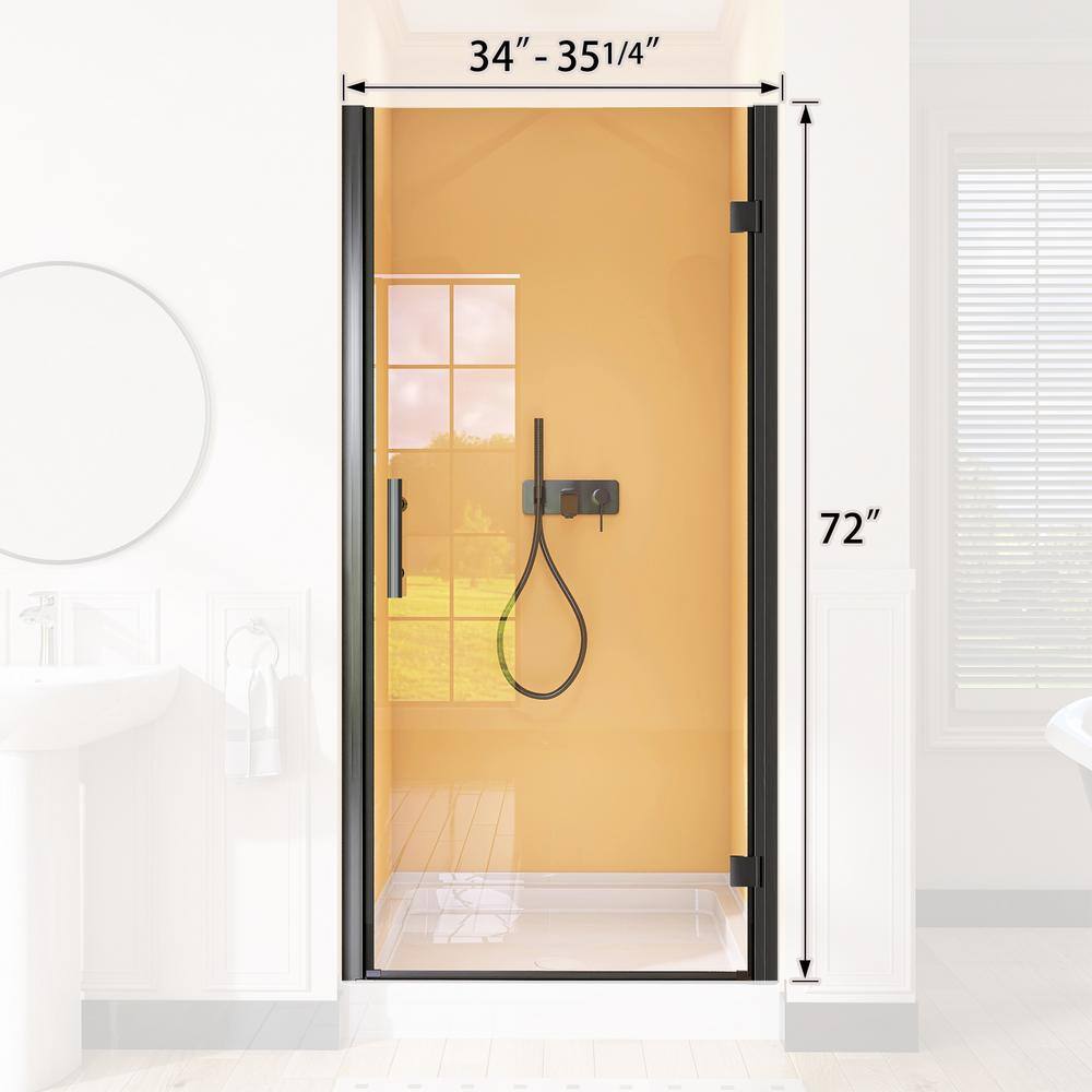 Matte Black Frameless Pivot Shower Door with Clear Glass