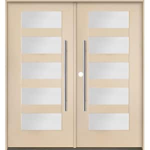 Modern Faux Pivot 72 in. x 80 in. Right-Active/Inswing 5Lite Satin Glass Unfinished Double Fiberglass Prehung Front Door