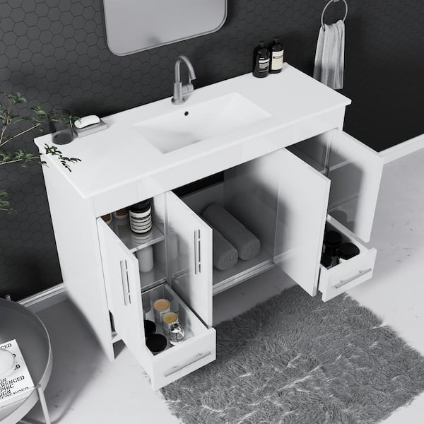 Pacific 48 in. W x 18 in. D x 34 in. H Bath Vanity in Glossy White with White Ceramic Vanity Top with White Basin