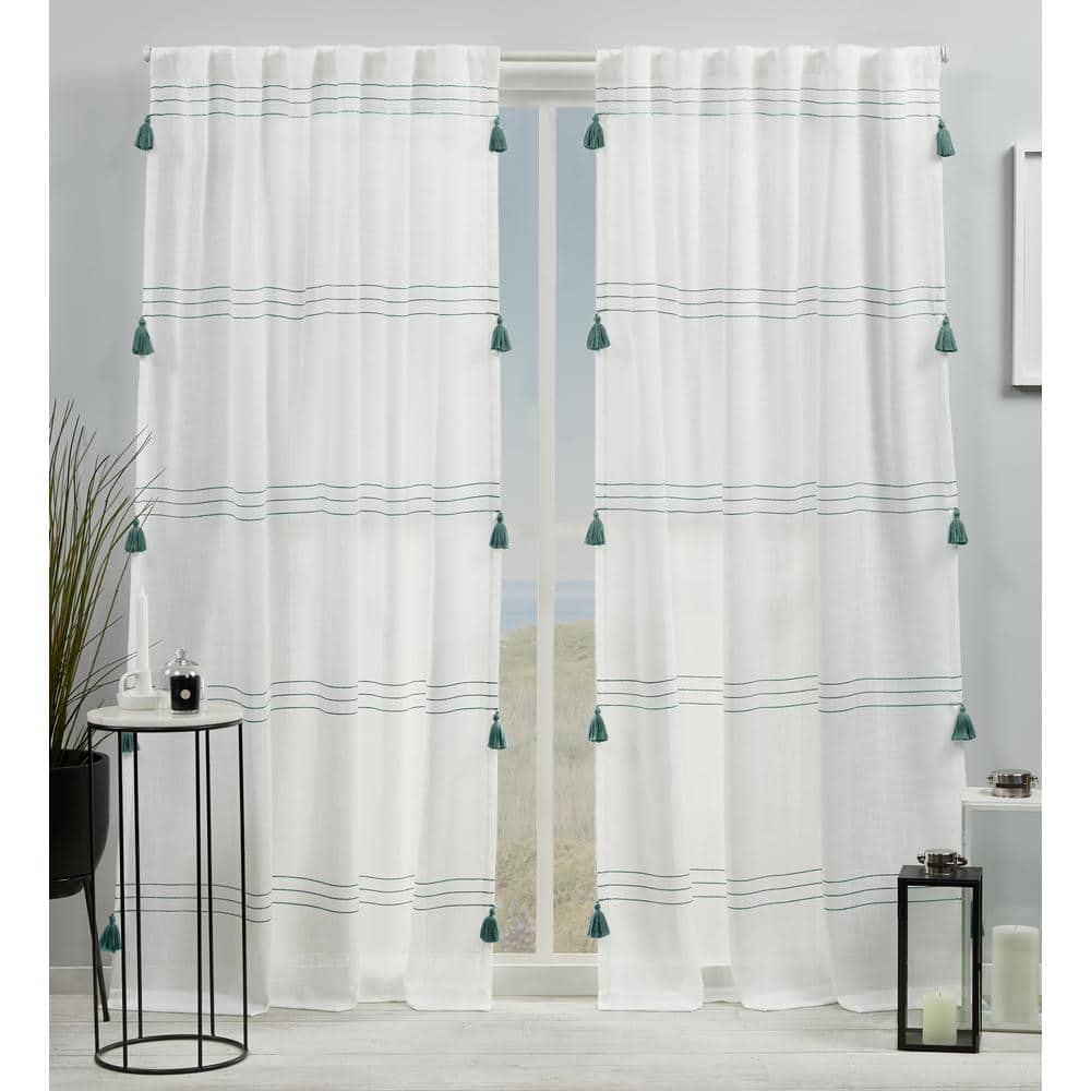 Demi Teal Horizontal Stripes Light Filtering Hidden Tab / Rod Pocket Curtai