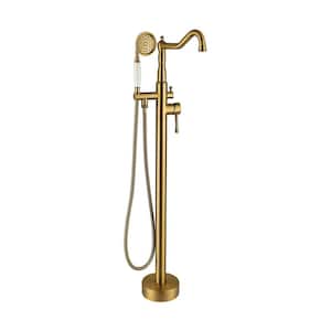 Single-Handle Classical Freestanding Tub Faucet with Hand Shower in. Brushed Brass