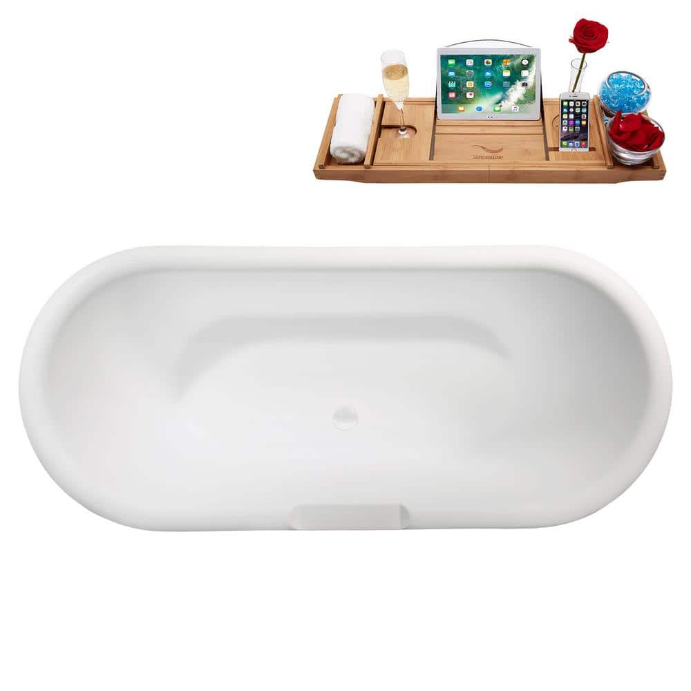 67'' Matte White Acrylic Freestanding Double Slipper Tub with Tray