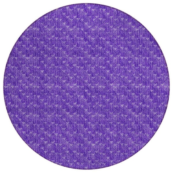 Purple 8 ft. Round Geometric Indoor / Outdoor Area Rug