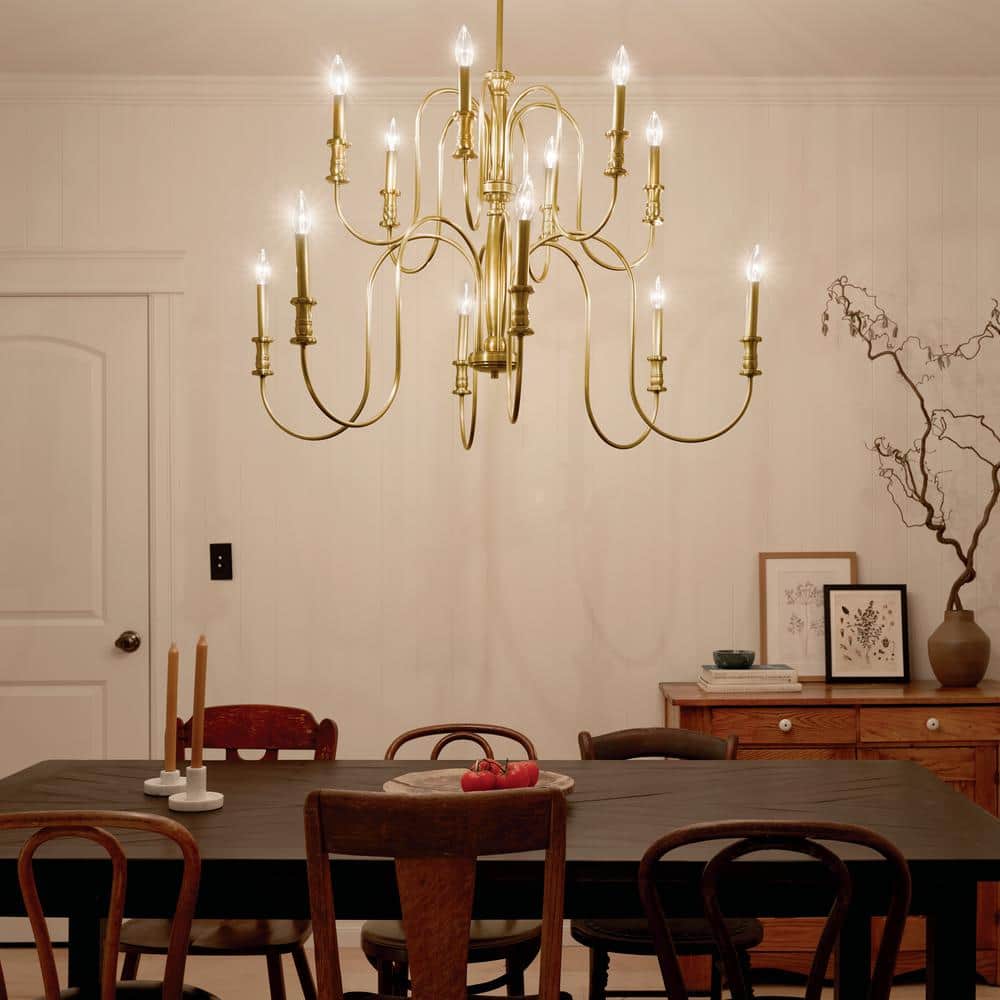Karthe 42" Natural Brass 12-Light Candle Chandelier