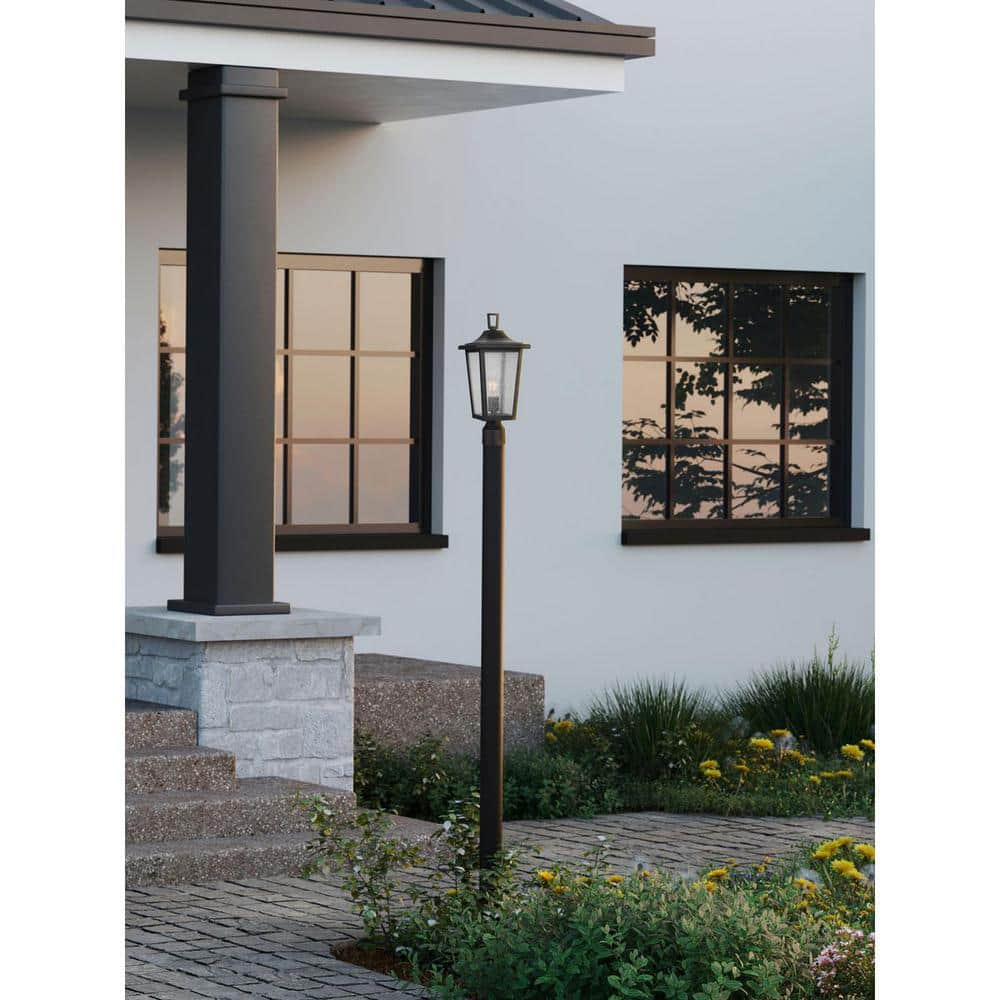 Padgett Textured Black Outdoor Post Light with Clear Seeded Glass