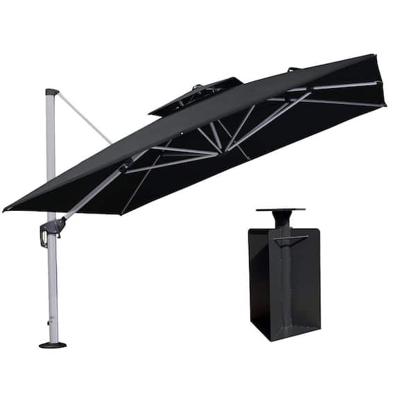 PURPLE LEAF 11 ft. Square High-Quality Aluminum Cantilever Polyester Outdoor Patio Umbrella with Base in Ground, Black