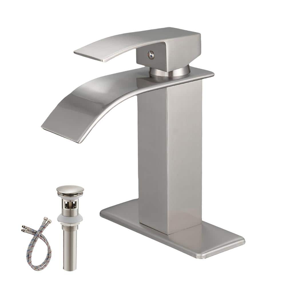 Single Handle Single Hole Bathroom Faucet with Waterfall and Drain Assembly