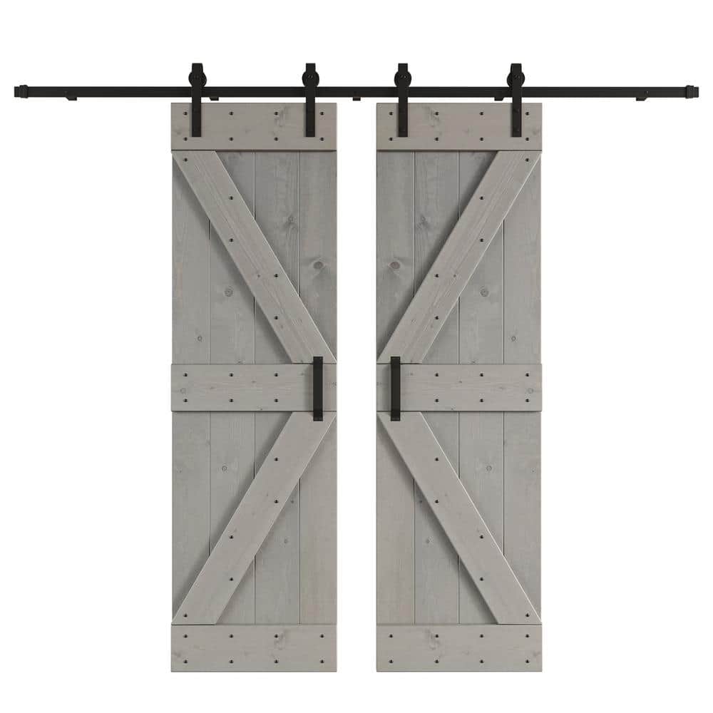 K Series 60 in. x 84 in. Light Grey DIY Knotty Wood Double Sliding Barn Door with Hardware Kit price history on PriceWatchPro