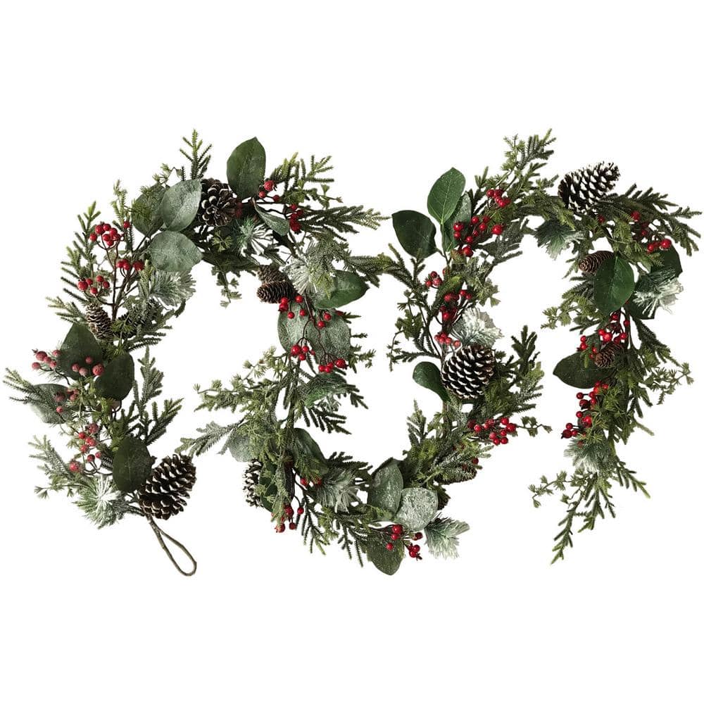 9 ft. Artificial Snowy Christmas Garland with Pinecones and Berries in Gree