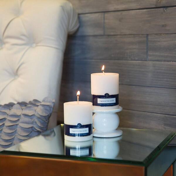 Colonial Candle 3 in. x 4 in. White Unscented White Pillar Candle (Set of 2)