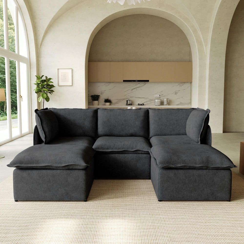 Modular 96 in. Polyester Modern Steel Sectional Sofa w/ Removable Washable Cover,Ottomans Portable for Rentals in Beige price history on PriceWatchPro