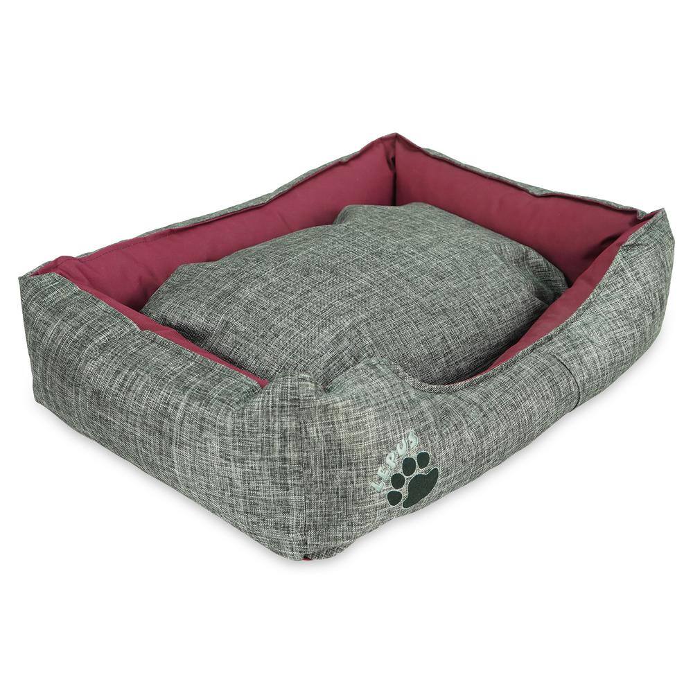 grey plush dog bed