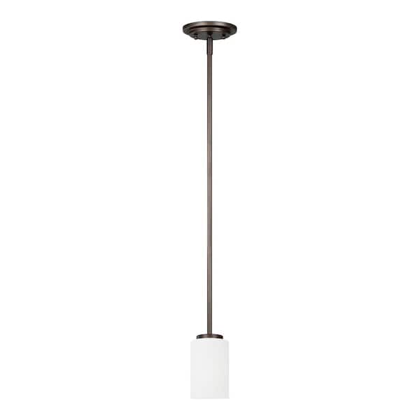 Generation Lighting Oslo 1-Light Burnt Sienna Contemporary Mini Pendant with Cased Opal Etched Glass Shade