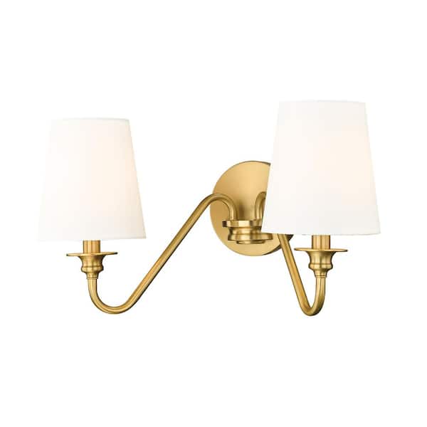 Unbranded Gianna 20 in. 2-Light Modern Gold Wall Sconce with White Fabric Shades and No Bulb Included