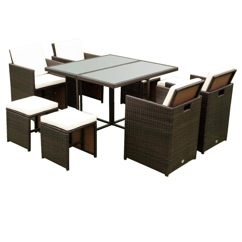 URTR 9-Piece Wicker Patio Dining Set Space Saving Outdoor Rattan ...