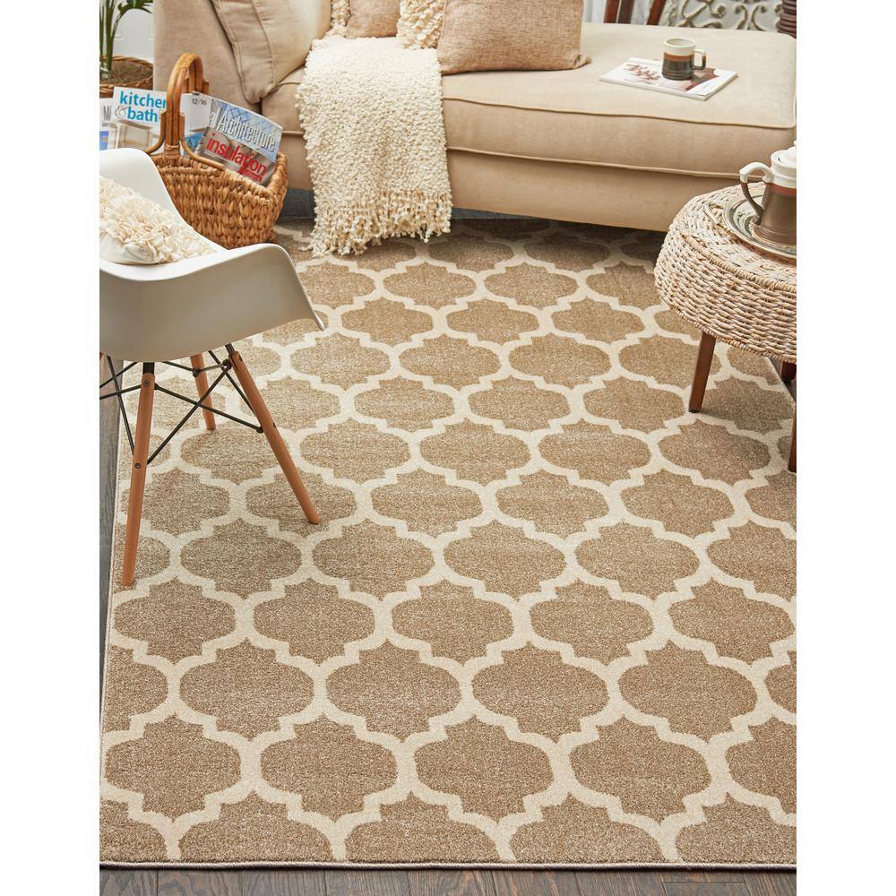 Light Brown Trellis 8'x11' Easy-Care Synthetic Area Rug