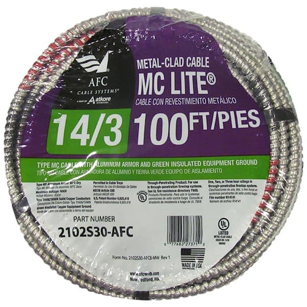 AFC Cable Systems 14/3 x 100 ft. Solid MC Lite Cable