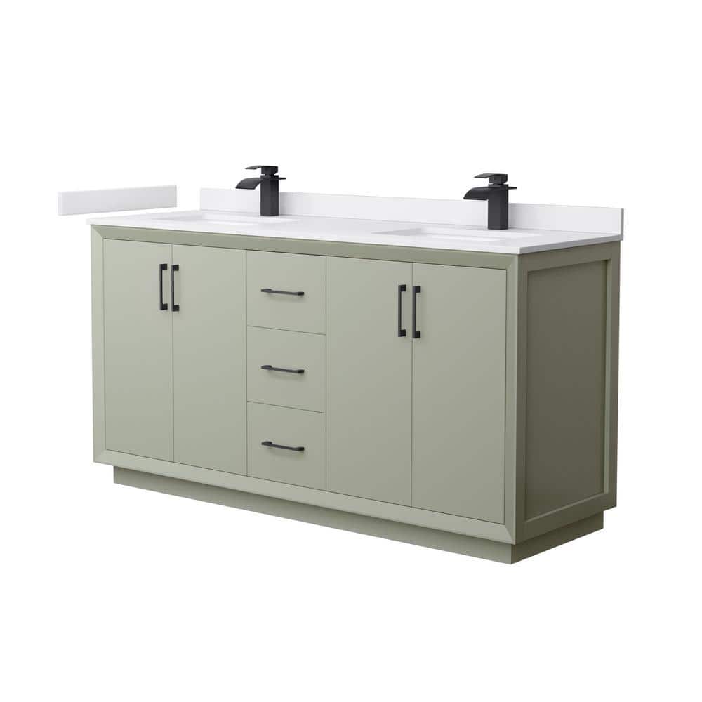 Strada 66 in. W x 22 in. D x 35 in. H Double Bath Vanity in Light Green with White Cultured Marble Top price history on PriceWatchPro