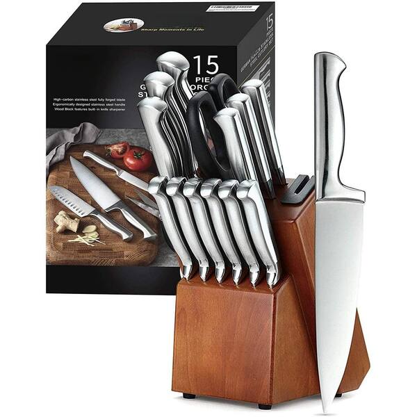 15-Piece Stainless Steel German Knife Sets with Knife Block,  Tarnish-Resistant and Rust-Resistant, Easy to Clean Up