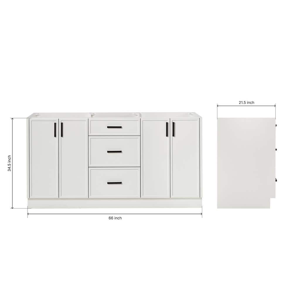 Kelly 66" White Wood Double Freestanding Vanity Cabinet