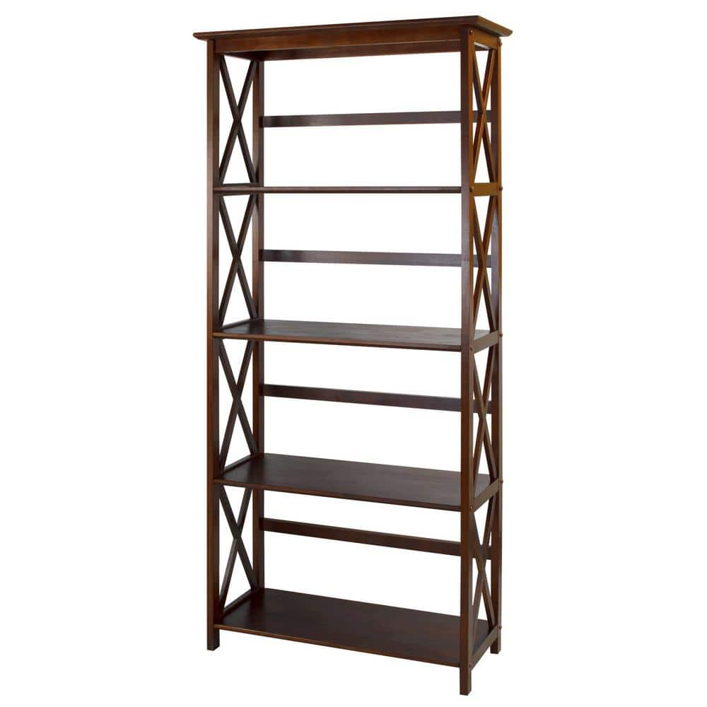 Casual Home 63 in. H Walnut New Wood 4-Shelf Etagere Bookcase with Open  Back N324-54 - The Home Depot