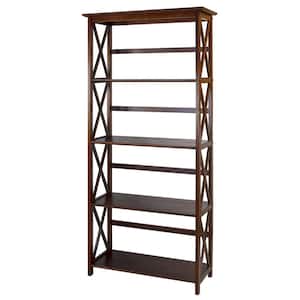 63 in. H Walnut New Wood 4-Shelf Etagere Bookcase with Open Back