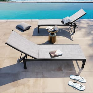 2-Piece Aluminum Adjustable Outdoor Chaise Lounge in Earth