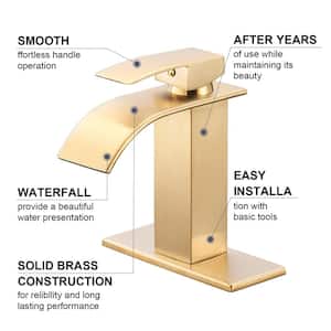 Arc Waterfall Single Handle Single Hole Bathroom Faucet in Brushed Gold