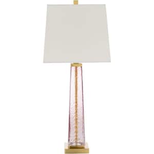 Drezna 31.75 in. Gold/Purple Indoor Table Lamp with White Empire Square Shaped Shade