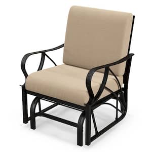 Patio Glider Chair Metal Outdoor Glider with Seat with Tan Cushions Backyard Poolside