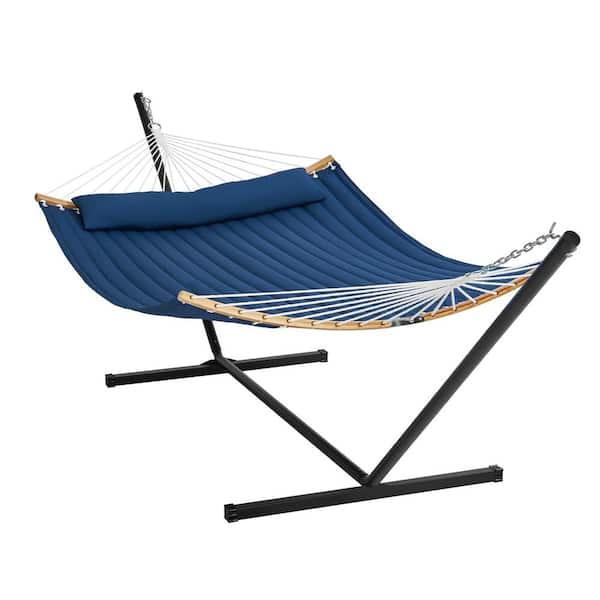VEVOR 2 Person Hammock with Stand Included Double Hammock with Curved Spreader Bar and Detachable Pillow