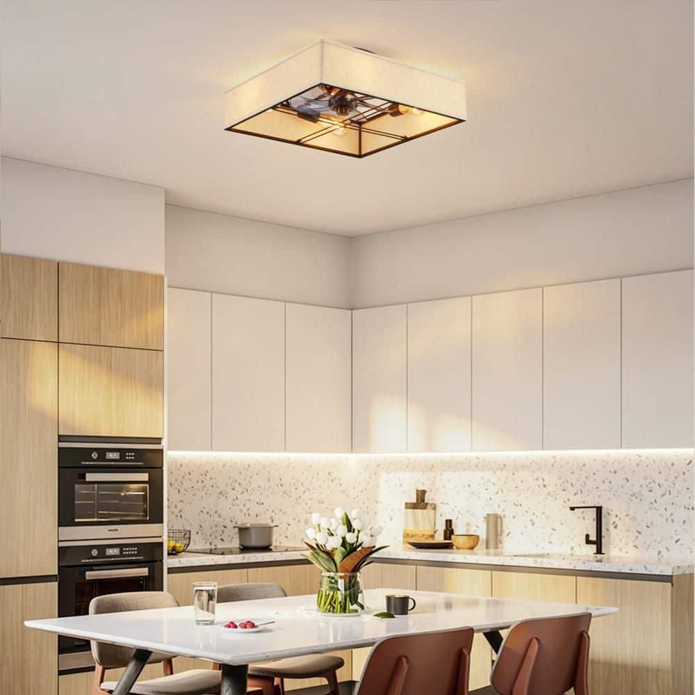 16 in. Black Square Fabric Farmhouse Flush Mount Ceiling Fan w/ Remote Control, Reversible Motor, 6 Speed, 4-Light Base price history on PriceWatchPro