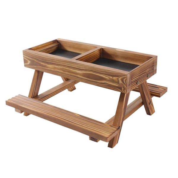 Handmade Wooden Chicken Feeder No Waste Kit with Picnic Table and 2 Water Feeders for Chicken Coop Supplies