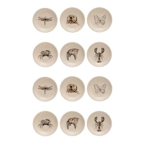 3 in. Beige Stoneware Round Platters with 6 Animal Print Styles (Set of 12)