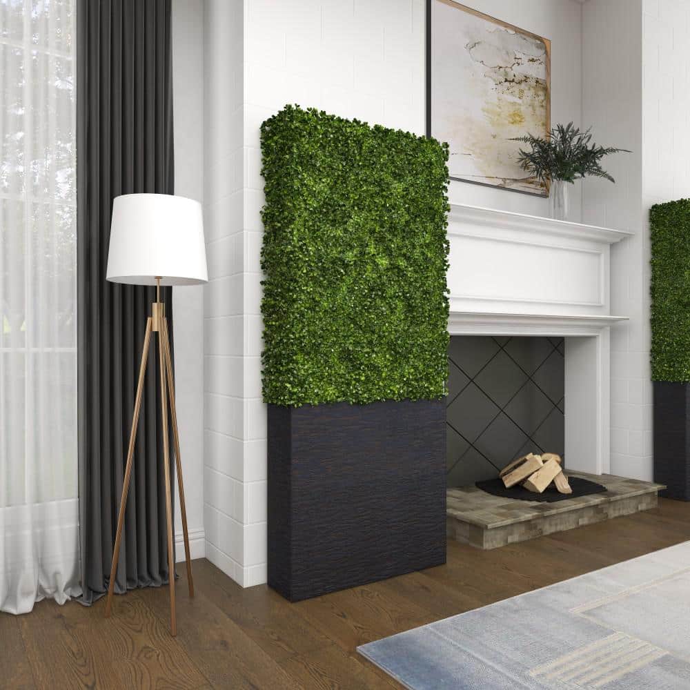 Evergreen Elegance Plastic Boxwood Topiary in Black Cement Planter, 66" Tall