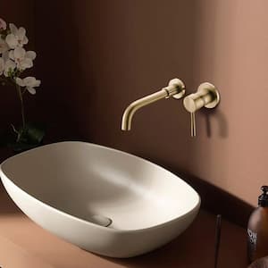 Modern Single Handle Wall Mounted Bathroom Faucet with 2 Holes Brass Rough-in Valve in Brushed Gold