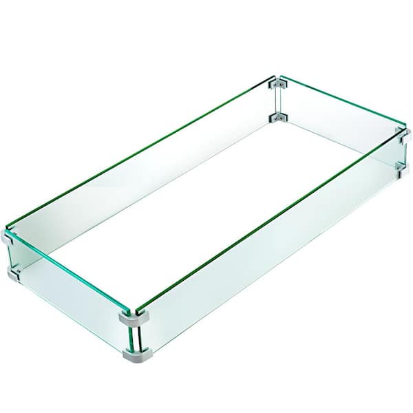 VEVOR Outdoor Fire Pit Wind Guard 41.8 x 18 x 6 in. Glass Flame Guard 0.24 in. Thickness Rectangle Fire Wind Guard Fence